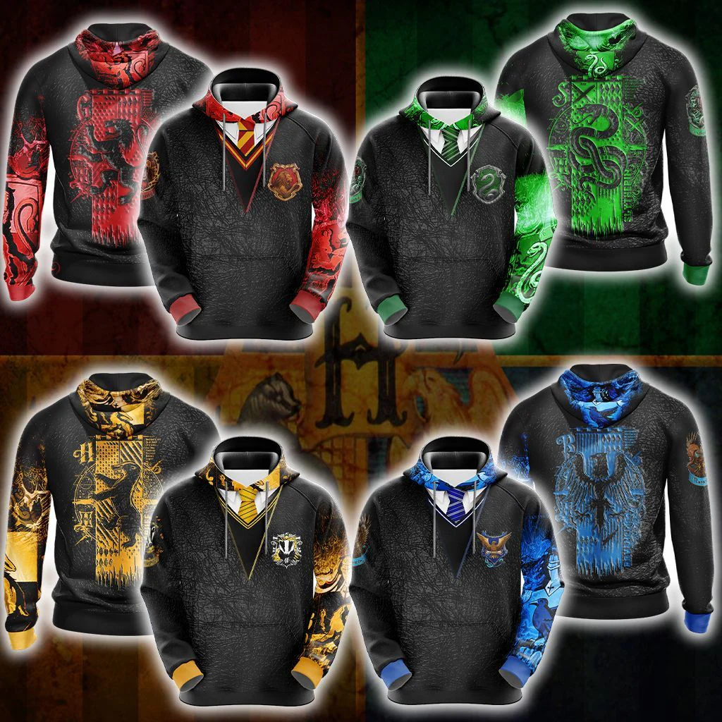 Harry Potter Hogwarts House Gryffindor Slytherin Ravenclaw Hufflepuff T-shirt Zip Hoodie Pullover Hoodie - Image 3