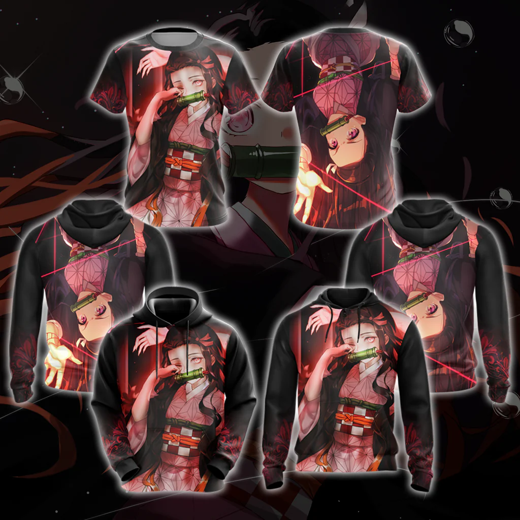 Nezuko Demon Slayer All Over Print T-shirt Zip Hoodie Pullover Hoodie - Image 4