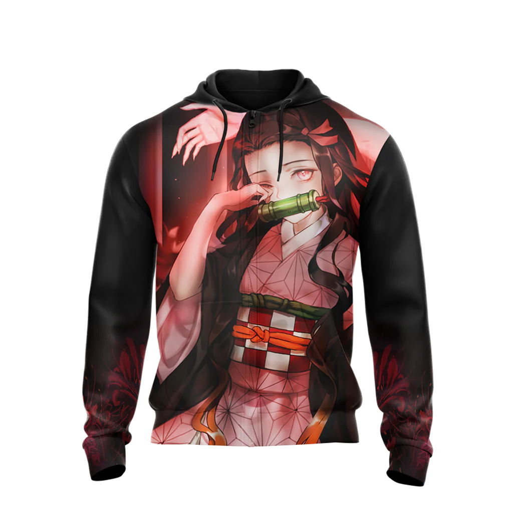 Nezuko Demon Slayer All Over Print T-shirt Zip Hoodie Pullover Hoodie - Image 8