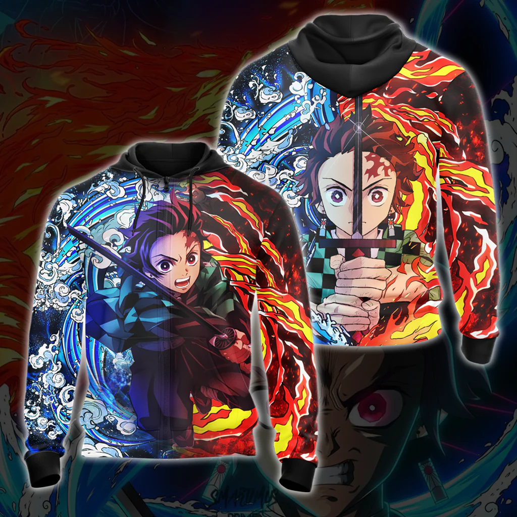 Tanjiro Sun and Water Breathing Techniques Demon Slayer All Over Print T-shirt Zip Hoodie Pullover Hoodie - Image 3
