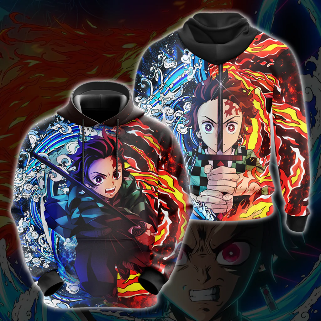 Tanjiro Sun and Water Breathing Techniques Demon Slayer All Over Print T-shirt Zip Hoodie Pullover Hoodie - Image 4
