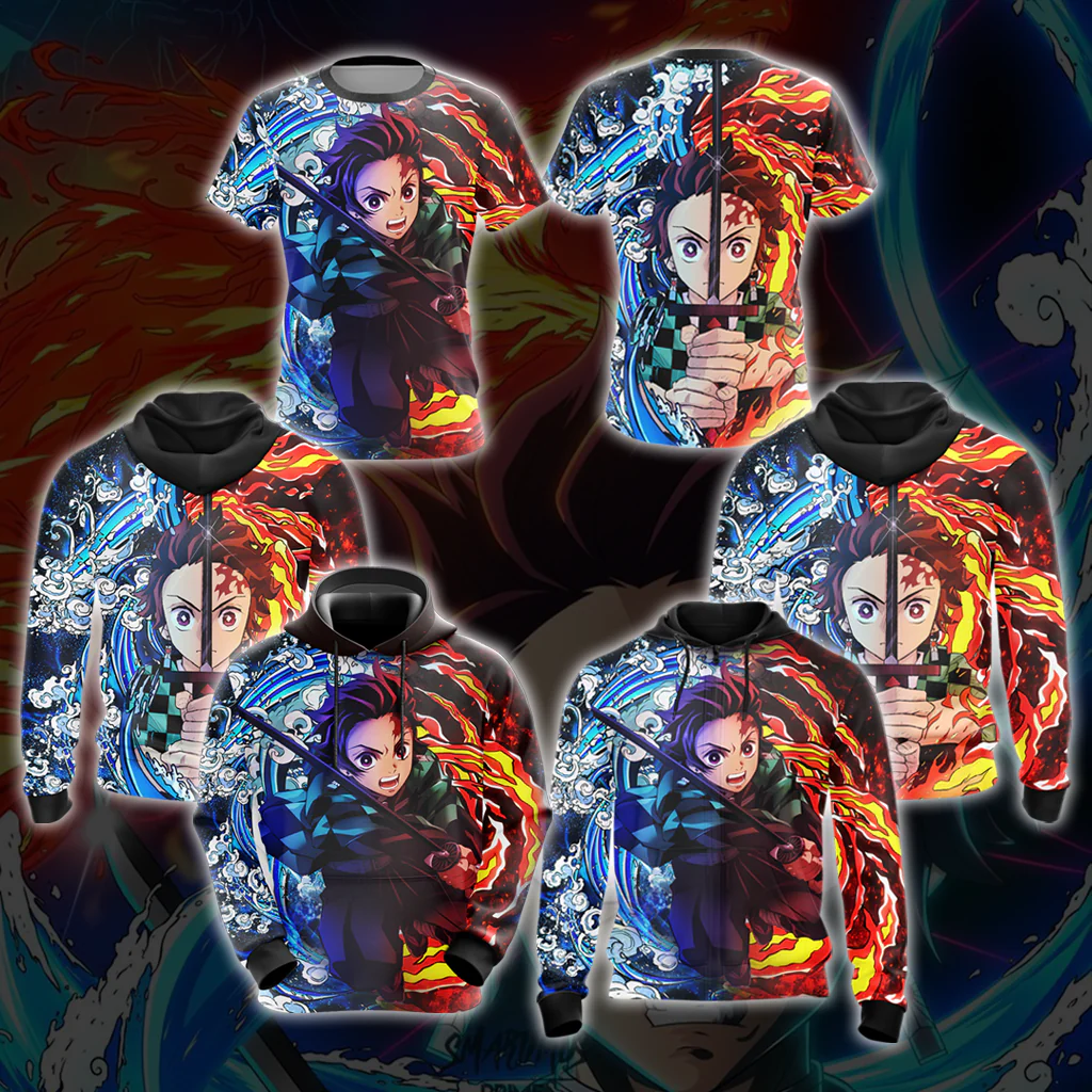 Tanjiro Sun and Water Breathing Techniques Demon Slayer All Over Print T-shirt Zip Hoodie Pullover Hoodie - Image 5