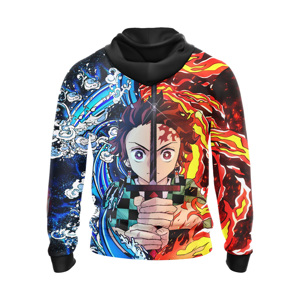 Tanjiro Sun and Water Breathing Techniques Demon Slayer All Over Print T-shirt Zip Hoodie Pullover Hoodie - Image 8
