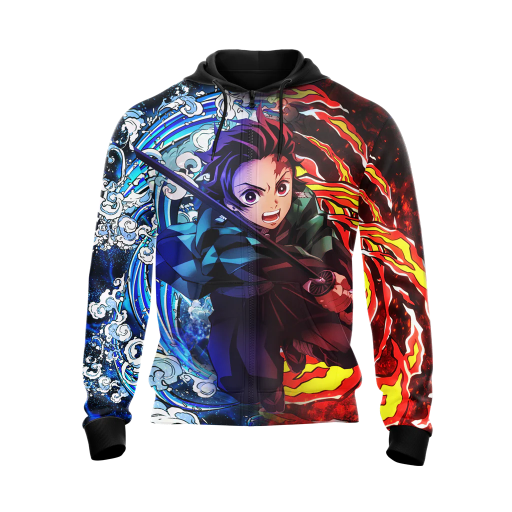 Tanjiro Sun and Water Breathing Techniques Demon Slayer All Over Print T-shirt Zip Hoodie Pullover Hoodie - Image 9