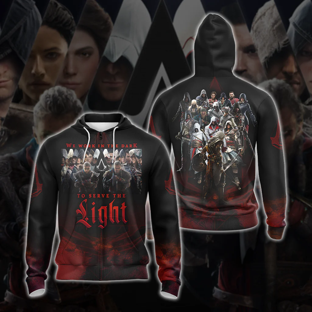 Assassin's Creed All Games - We work in the dark to serve the light Unisex 3D T-shirt Zip Hoodie Pullover Hoodie - Image 3
