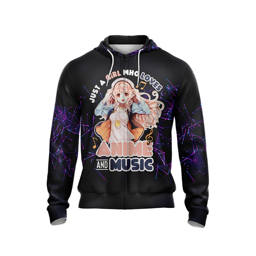 Just a girl who loves anime and music T-shirt Zip Hoodie Pullover Hoodie - Image 8