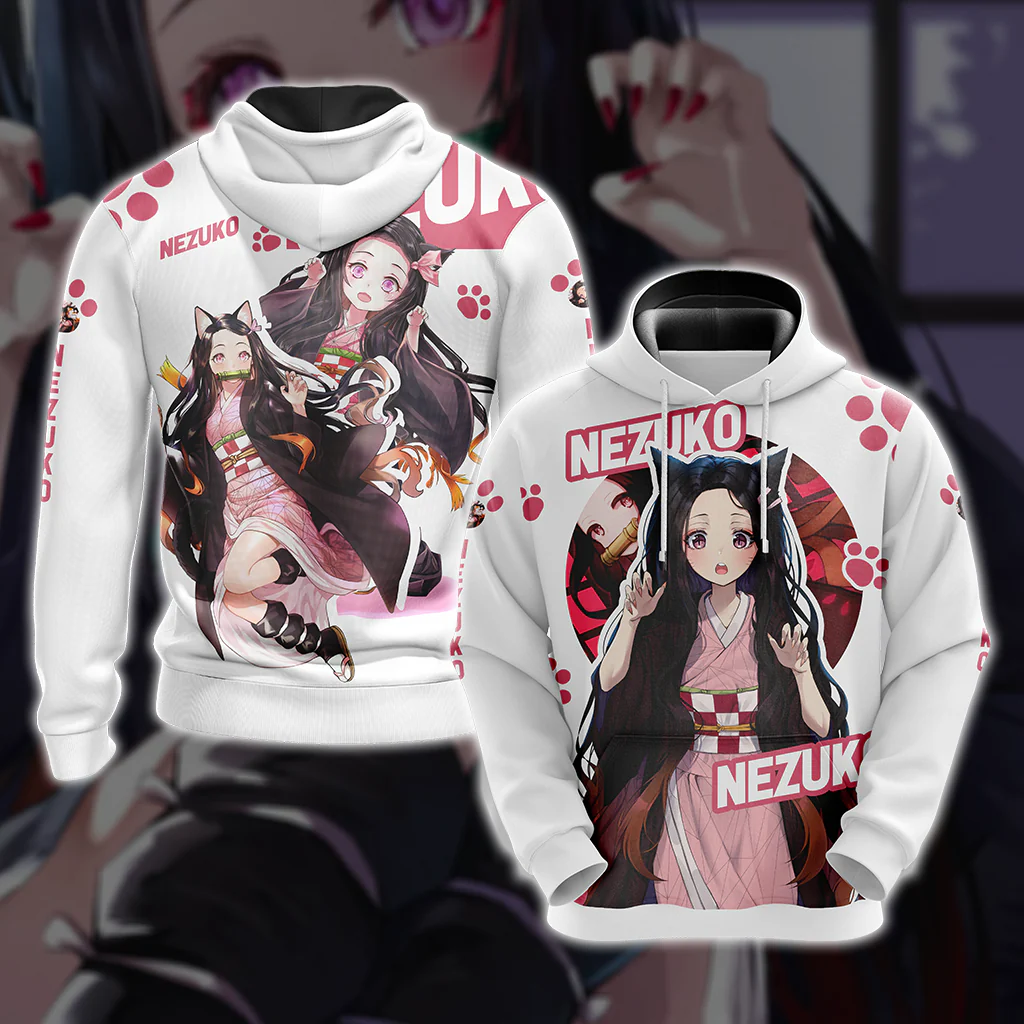 Nezuko Demon Slayer All Over Print T-shirt Zip Hoodie Pullover Hoodie - Image 3
