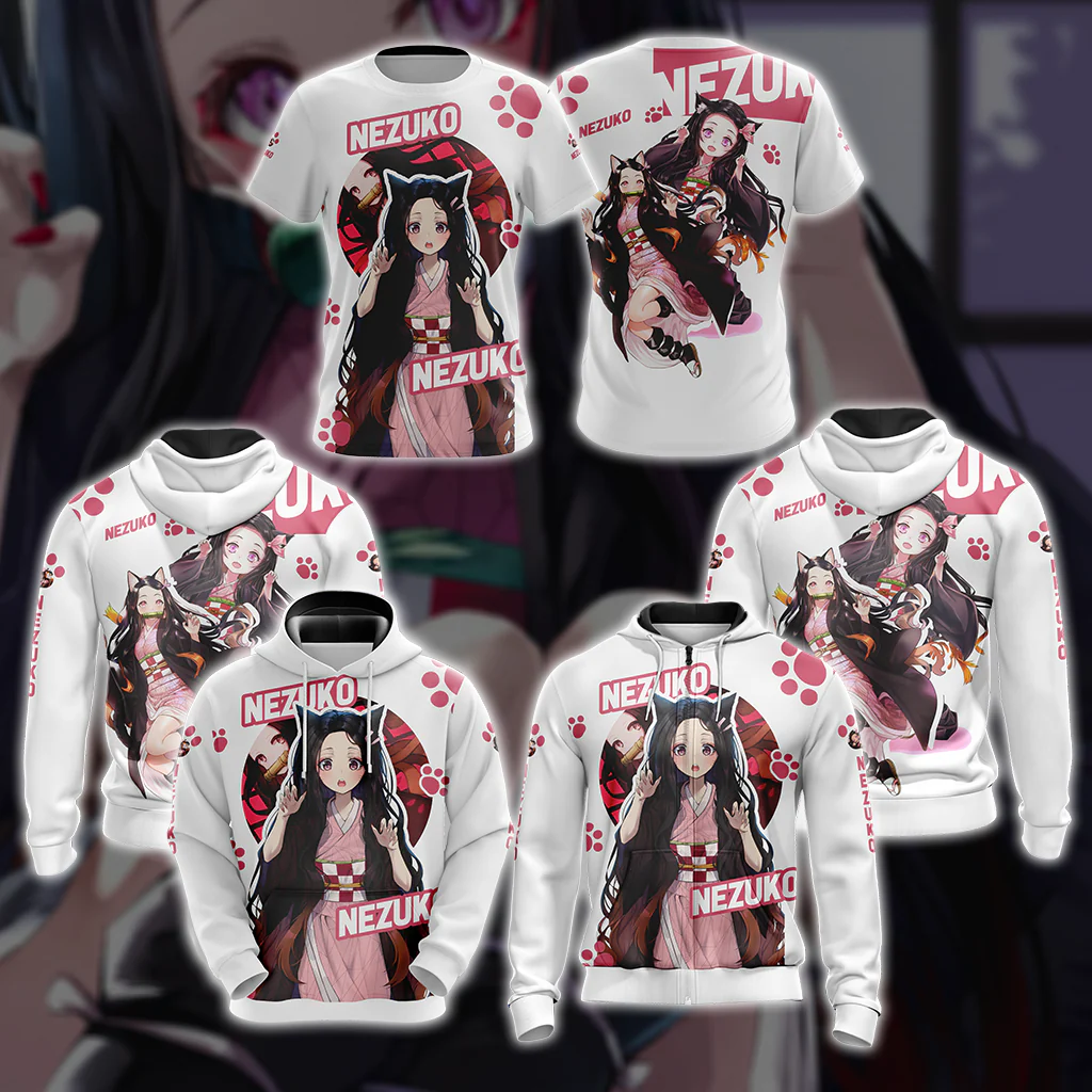 Nezuko Demon Slayer All Over Print T-shirt Zip Hoodie Pullover Hoodie - Image 4