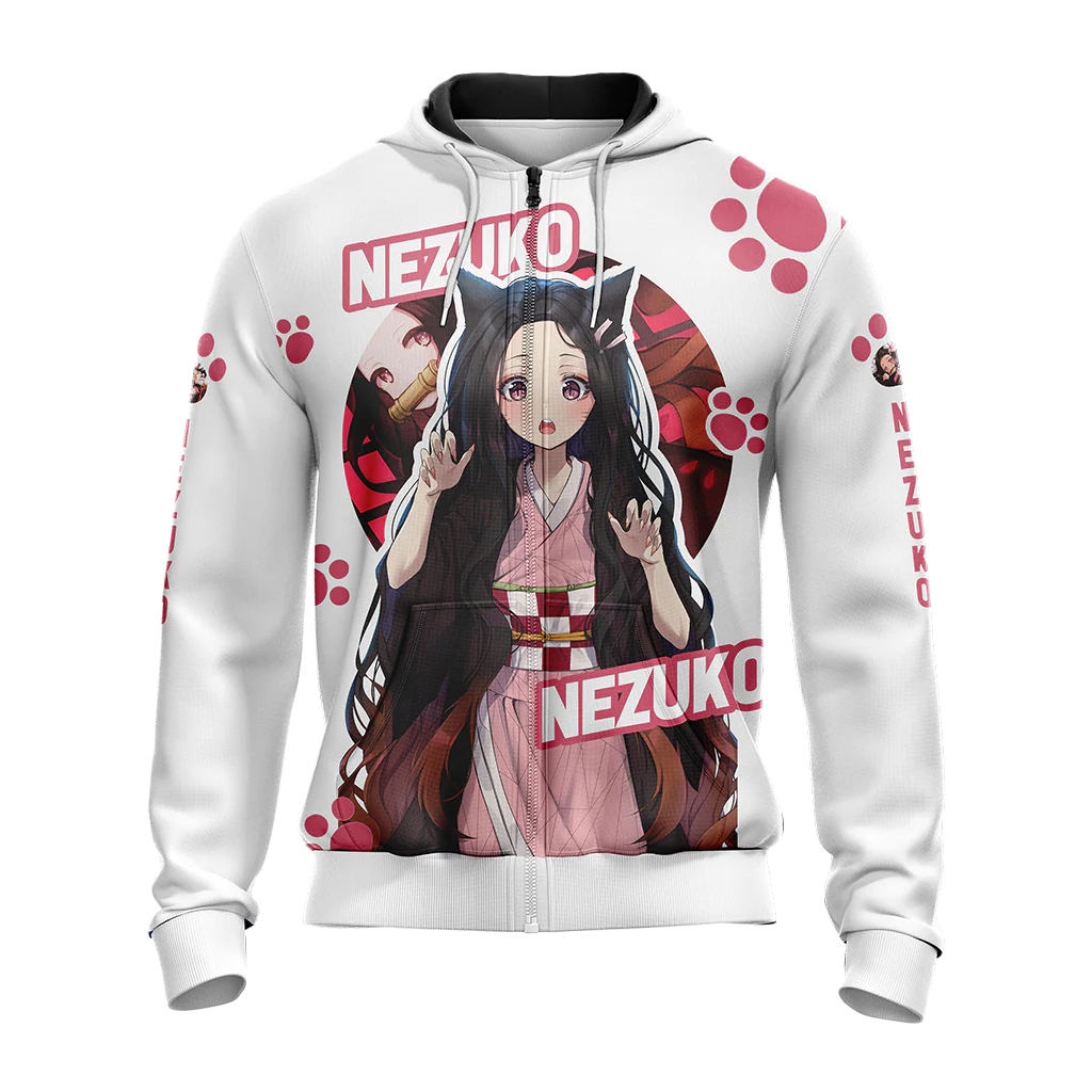 Nezuko Demon Slayer All Over Print T-shirt Zip Hoodie Pullover Hoodie - Image 5