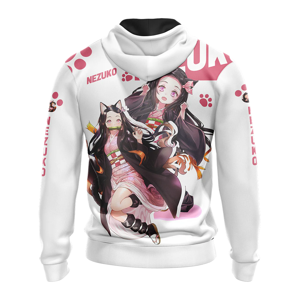 Nezuko Demon Slayer All Over Print T-shirt Zip Hoodie Pullover Hoodie - Image 8