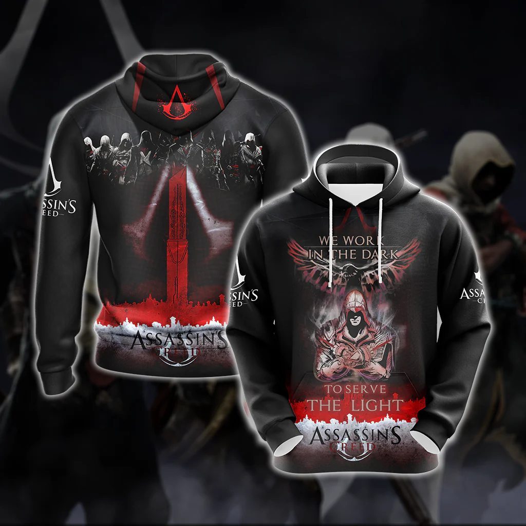 We work in the Dark to serve the Light Assassin's Creed All Over Print T-shirt Zip Hoodie Pullover Hoodie - Image 3