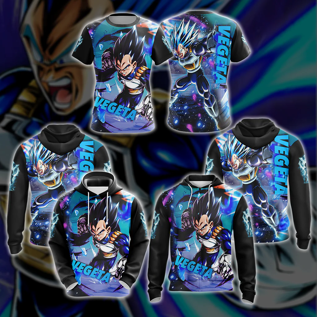 Dragon Ball Vegeta All Over Print T-shirt Zip Hoodie Pullover Hoodie - Image 4