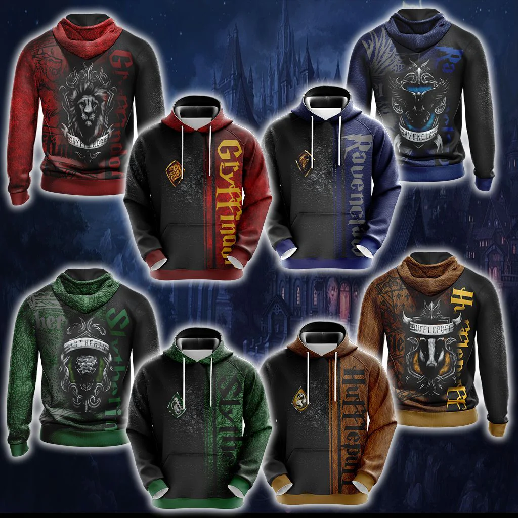 Harry Potter Hogwarts House Gryffindor Slytherin Ravenclaw Hufflepuff T-shirt Zip Hoodie Pullover Hoodie - Image 3