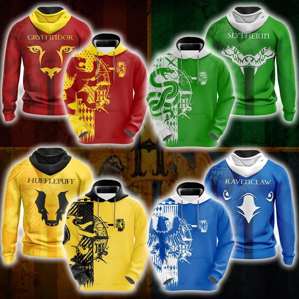 Harry Potter Hogwarts House Gryffindor Slytherin Ravenclaw Hufflepuff T-shirt Zip Hoodie Pullover Hoodie - Image 3