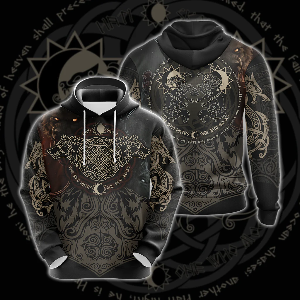 Vikings - The Sons Fenrir The Wolf Hati & Sköll - One Who Hates One Who Mocks Unisex 3D T-shirt Zip Hoodie Pullover Hoodie - Image 4
