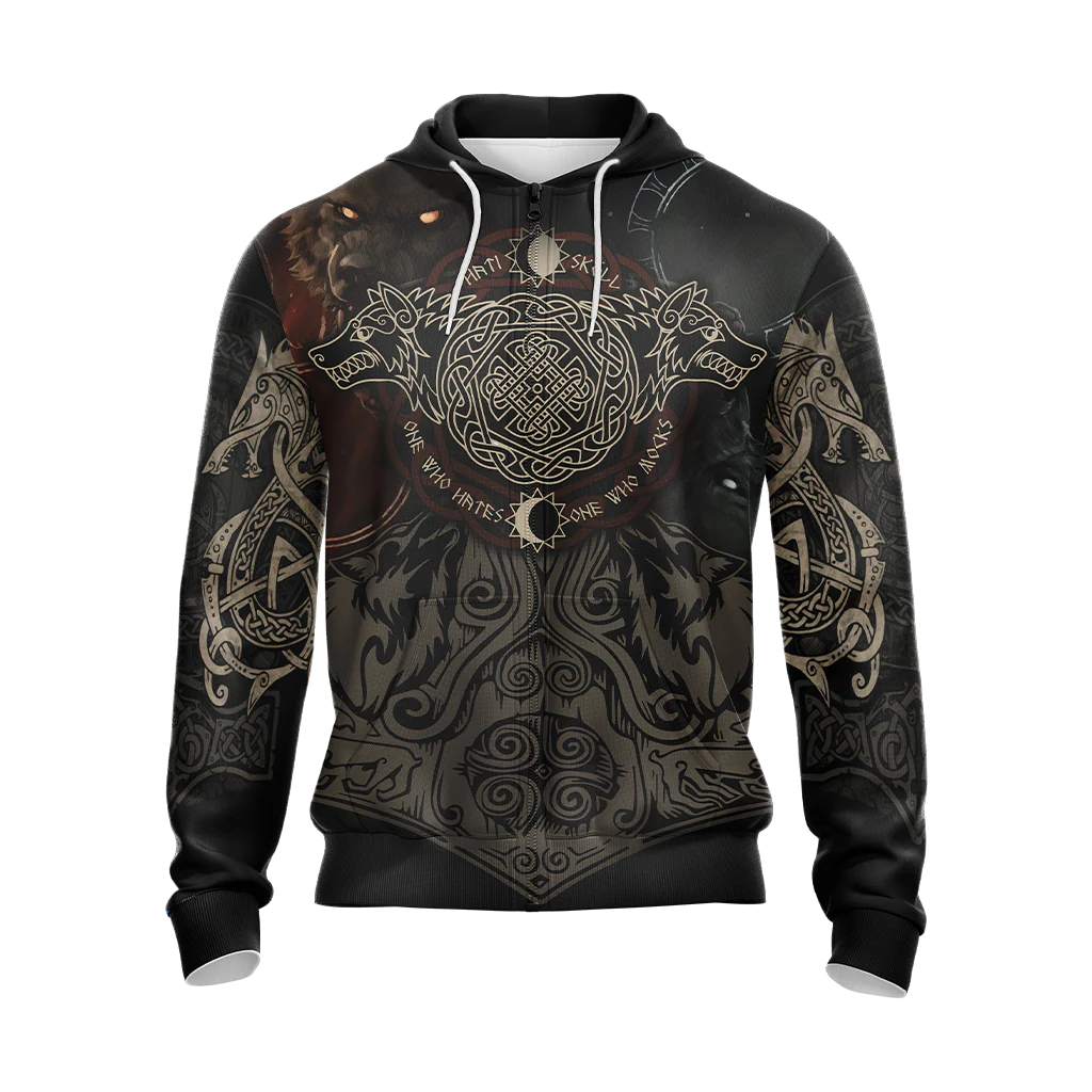 Vikings - The Sons Fenrir The Wolf Hati & Sköll - One Who Hates One Who Mocks Unisex 3D T-shirt Zip Hoodie Pullover Hoodie - Image 7