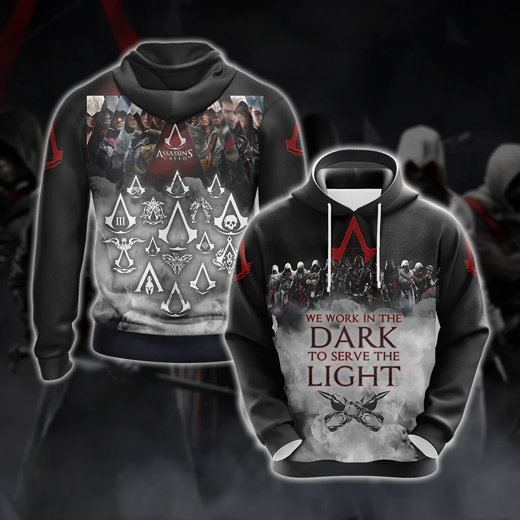 Assassin's Creed All Games Logos - We work in the dark to serve the light Unisex 3D T-shirt Zip Hoodie Pullover Hoodie - Image 4
