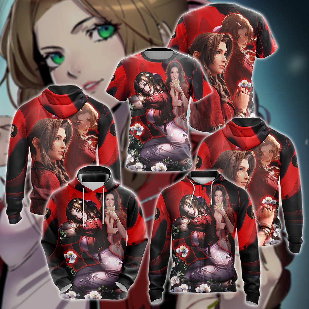 Final Fantasy VII Aerith Gainsborough Video Game 3D All Over Print T-shirt Tank Top Zip Hoodie Pullover Hoodie Hawaiian Shirt Beach Shorts Jogger - Image 3
