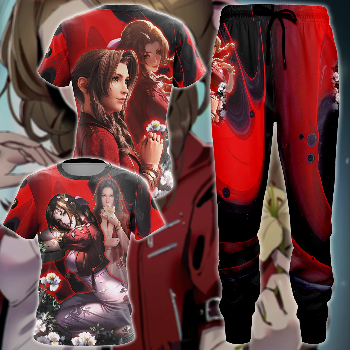 Final Fantasy VII Aerith Gainsborough Video Game 3D All Over Print T-shirt Tank Top Zip Hoodie Pullover Hoodie Hawaiian Shirt Beach Shorts Jogger - Image 4
