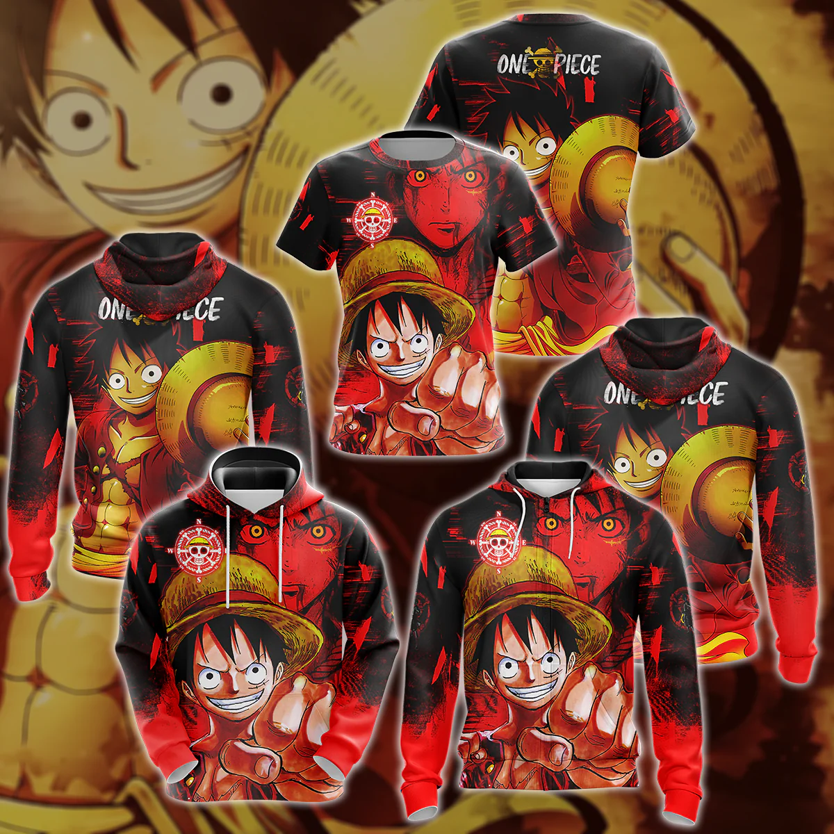 One Piece Monkey D. Luffy 3D All Over Print T-shirt Tank Top Zip Hoodie Pullover Hoodie Hawaiian Shirt Beach Shorts Jogger - Image 5