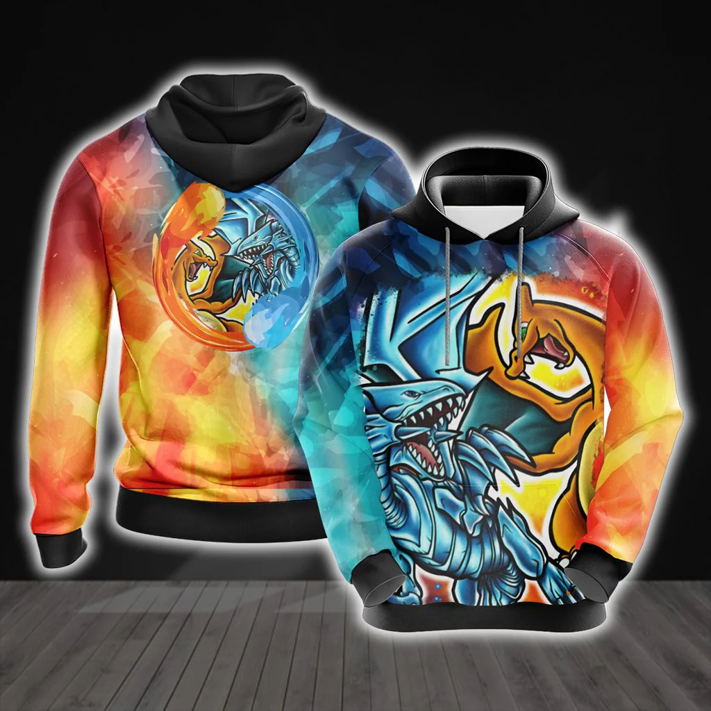 Yugioh - Charizard vs Blue Eyes White Dragon Unisex 3D T-shirt - Image 5